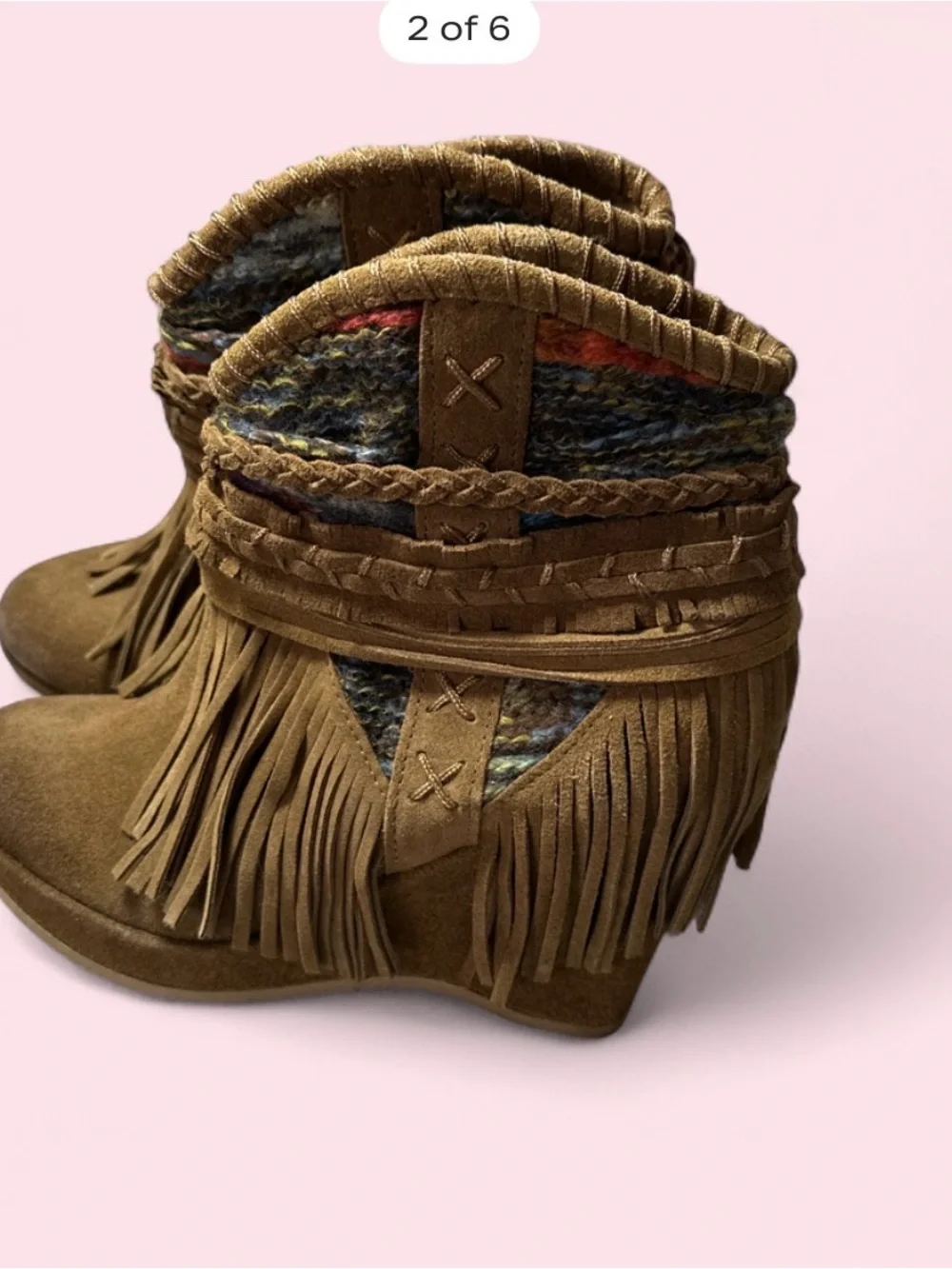 naughty monkey Tan Suede Fringe Wedge Ankle Boots